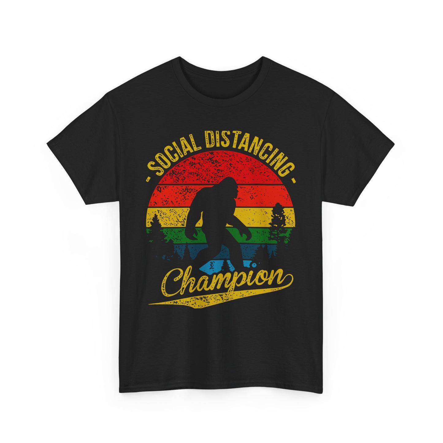 Social Distancing Champion T-Shirt Funny Bigfoot Vintage Men's Cotton Tee