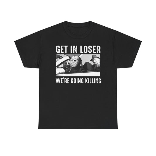 Horror Characters Get In Loser We're Going Killing Halloween Retro Men's T-Shirt