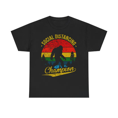 Social Distancing Champion T-Shirt Funny Bigfoot Vintage Men's Cotton Tee